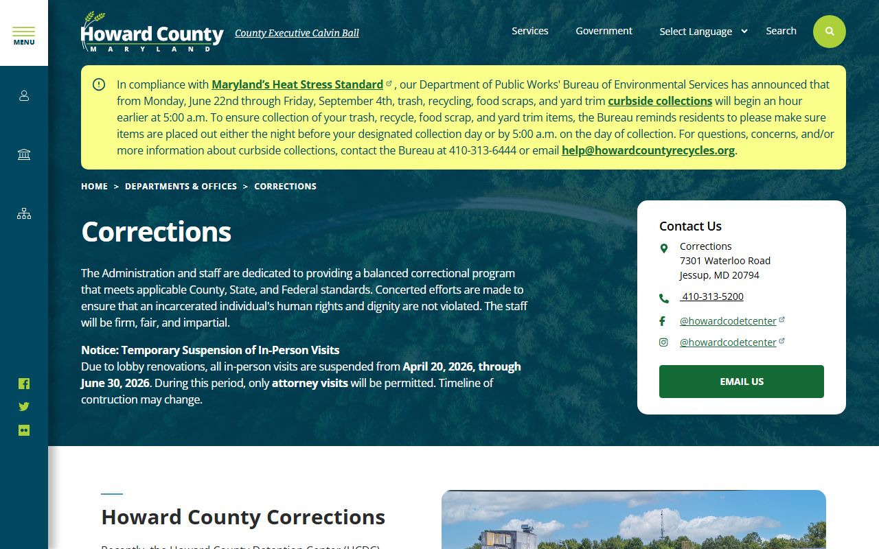 Howard County inmate population Corrections homepage